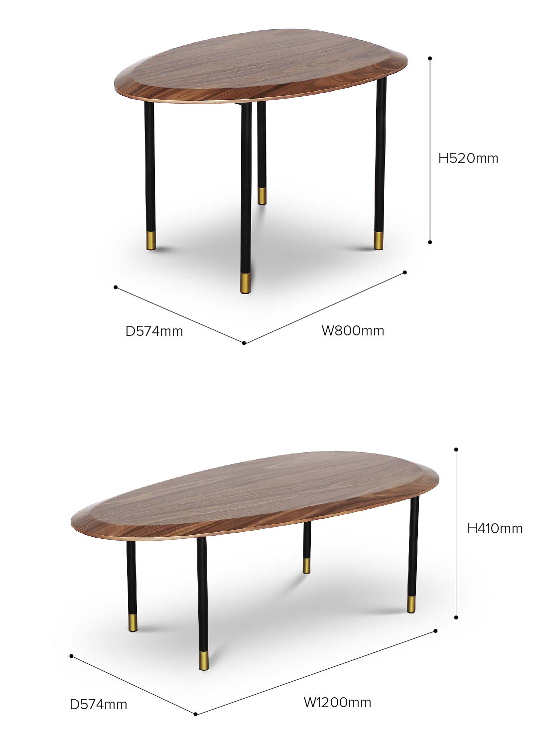celadon coffee table wood series gold tip leg